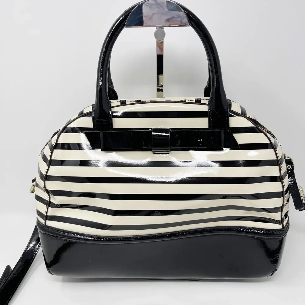 Kate Spade Chelsea Park Porter Patent Leather Handbag Black Cream Bow Crossbody